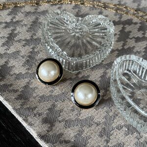 Classic Pearl & Black Enamel Earrings